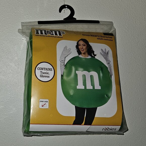 NEW Green M&M's Character Halloween Costume Adult Women's One Size Tunic Gloves - Picture 2 of 5